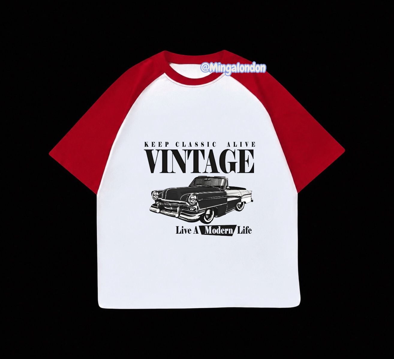 Kırmızı Reglan Kol Keep Classıc Alıve Vıntage Baskılı T-Shirt