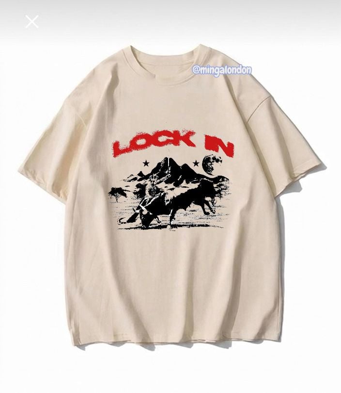 Lock In Baskılı Bej T-Shirt
