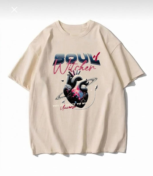 Soul Witcher Baskılı Bej T-Shirt