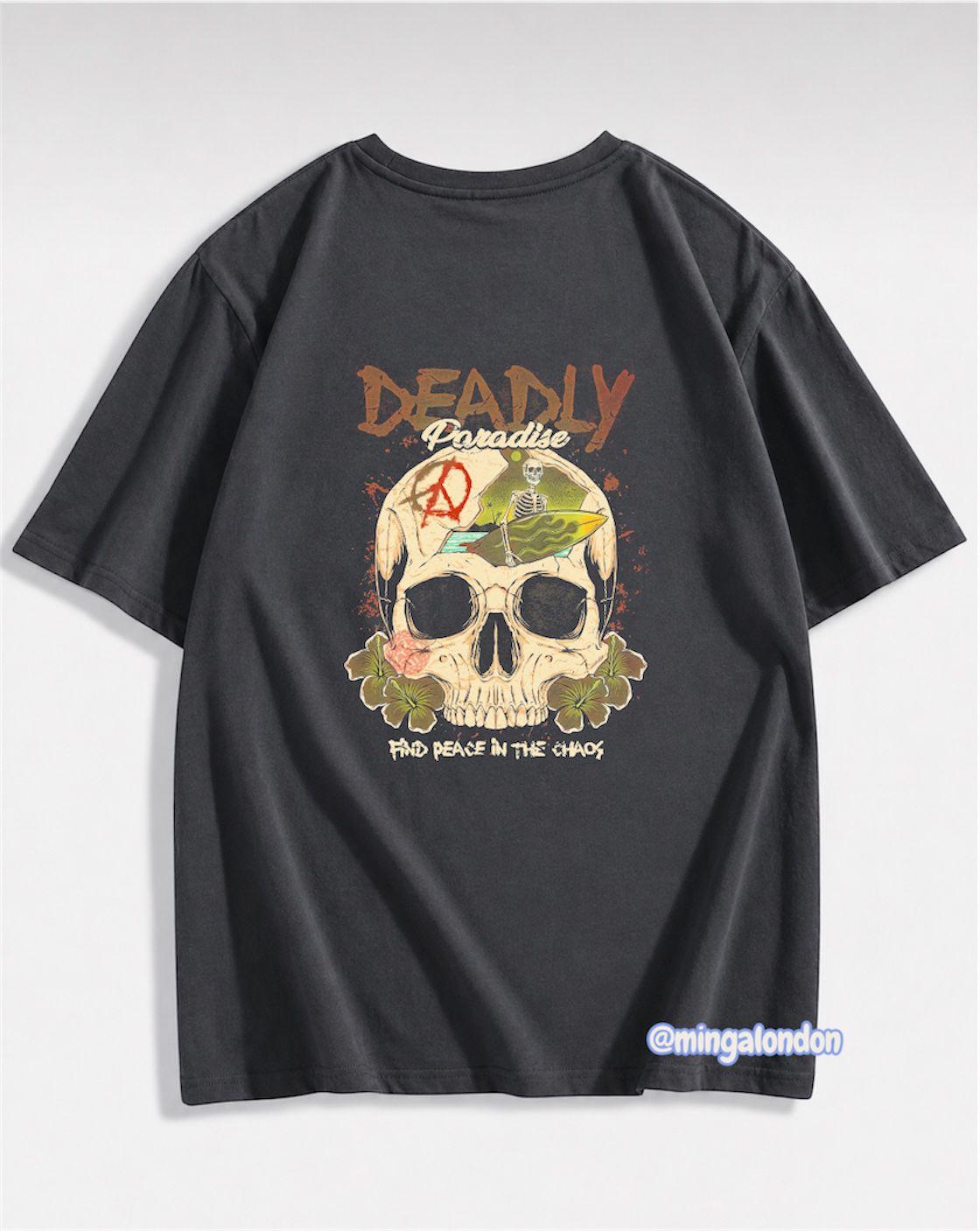 Deadly Paradise Sırt Baskılı Füme T-Shirt