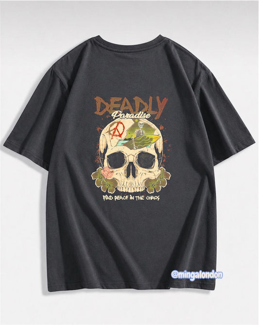 Deadly Paradise Sırt Baskılı Füme T-Shirt