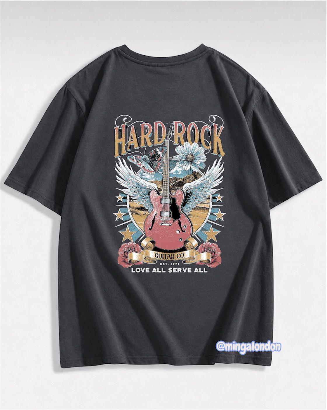 Hard Rock Sırt Baskılı Füme T-Shirt