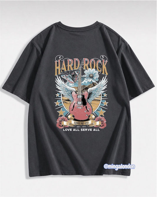 Hard Rock Sırt Baskılı Füme T-Shirt