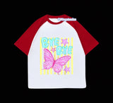 Kırmızı Reglan Kol Kelebek BYE BYE Baskılı T-Shirt