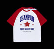 Kırmızı Reglan Kol Champıon Baskılı T-Shirt