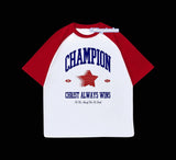 Kırmızı Reglan Kol Champıon Baskılı T-Shirt