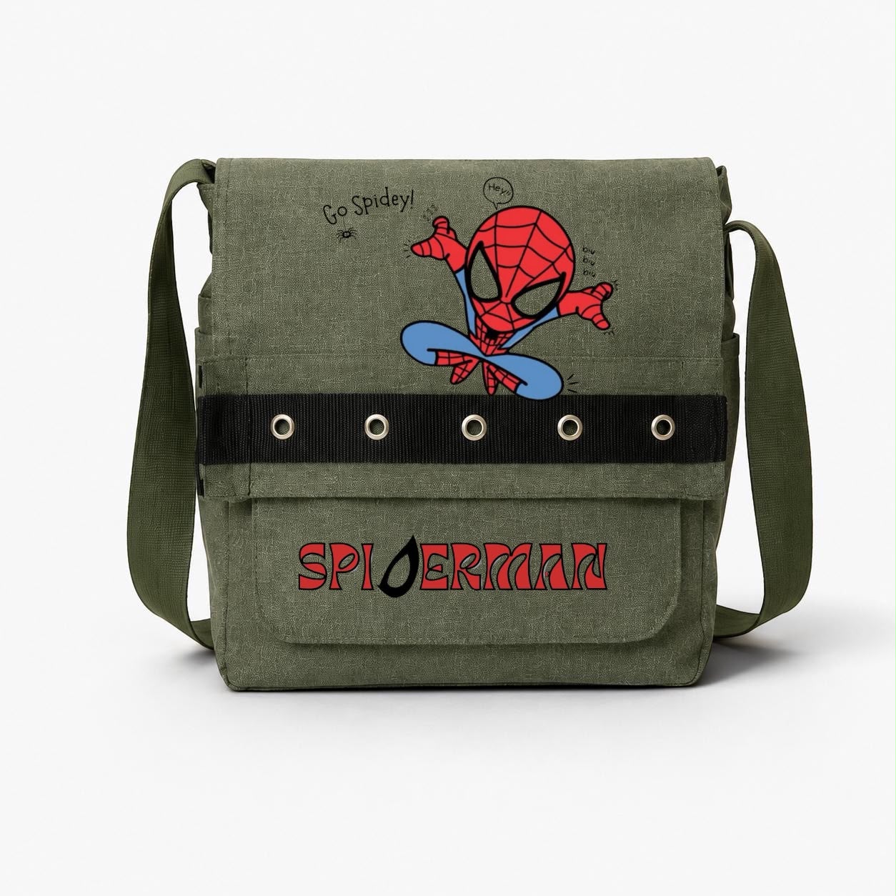 Haki Go Spider Baskılı Yuvarlak Kuşgözü Postacı Çanta