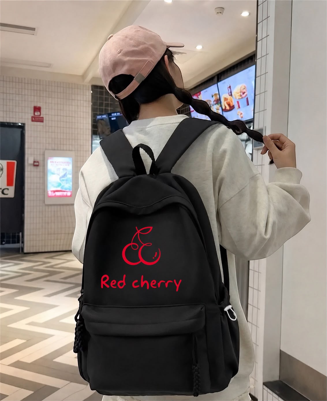 Siyah Red Cherry Baskılı Okul,Dershane,Kurs Sırt Çantası