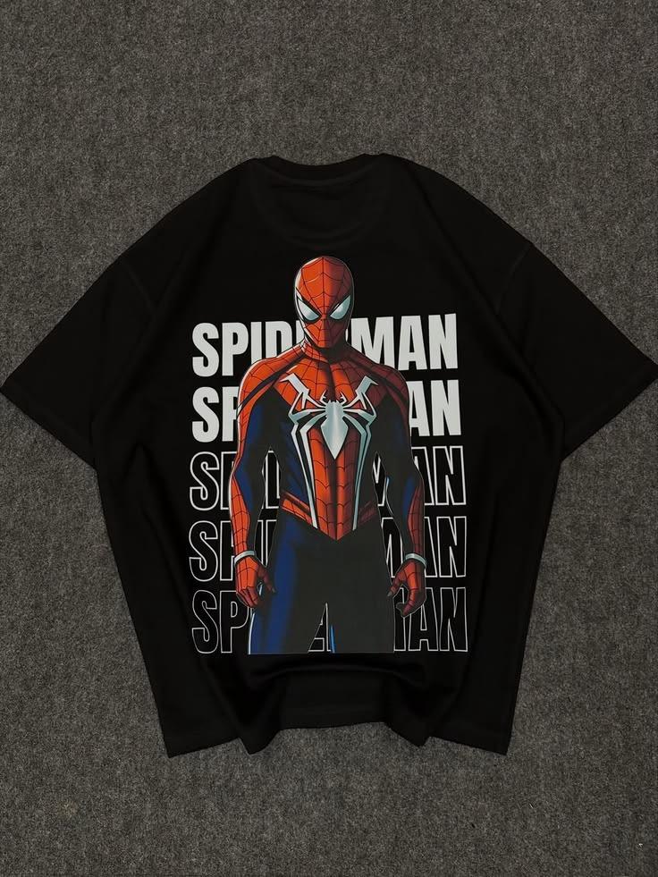 Siyah Örümcek Adam Baskılı Oversize T-Shirt