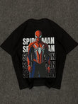 Siyah Örümcek Adam Baskılı Oversize T-Shirt
