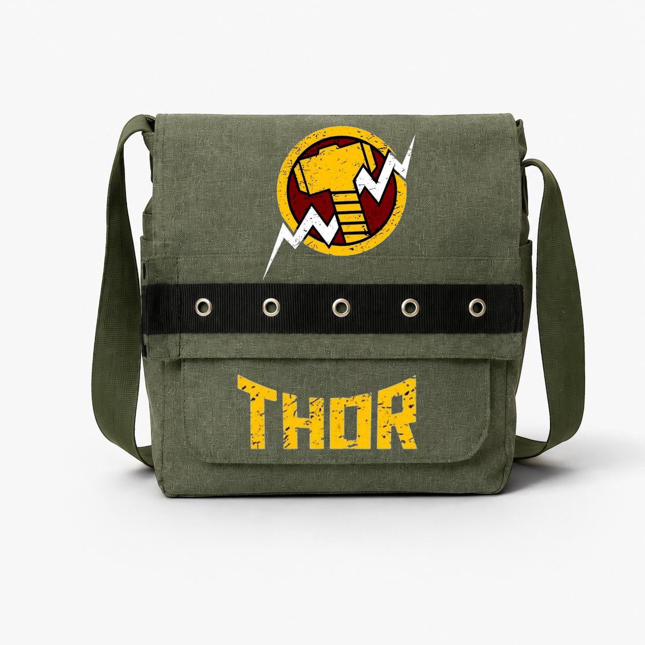 Haki Thor Baskılı Yuvarlak Kuşgözü Postacı Çanta