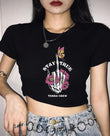 Stay Ture Terra Grew Baskılı Siyah Kemer Boy Y2K Kısa Kollu Crop