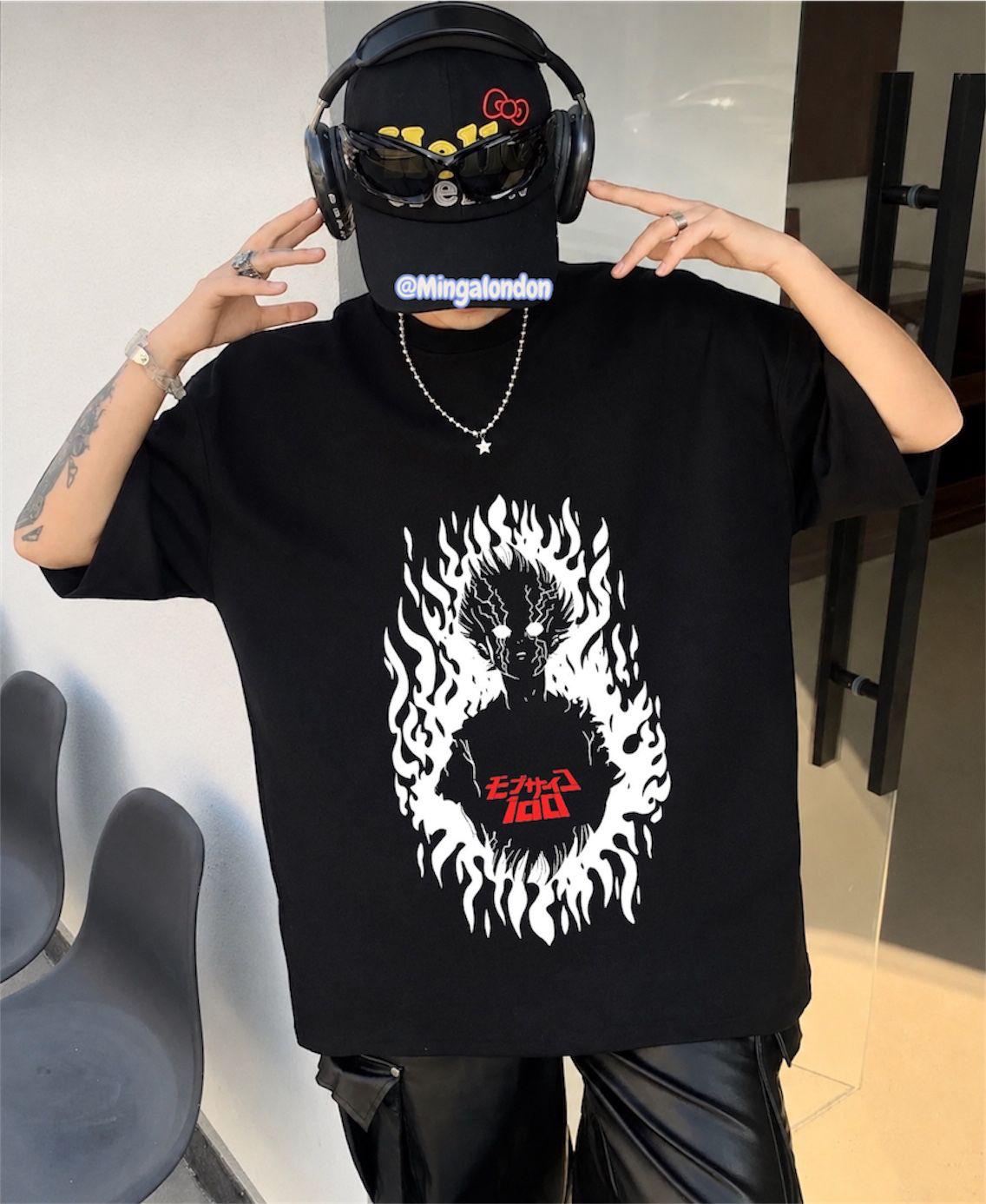 Anime Mob Psycho 100 Baskılı Siyah Oversize T-Shirt