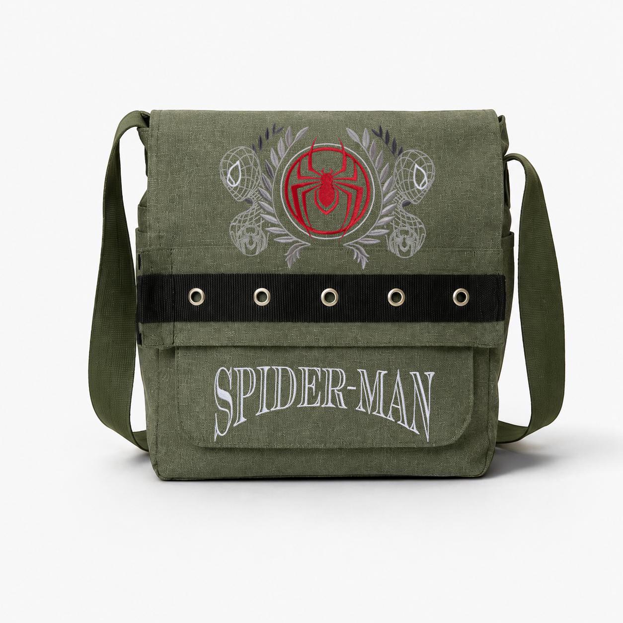 Haki Spider Baskılı Yuvarlak Kuşgözü Postacı Çanta