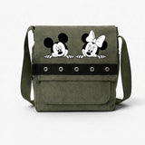 Haki Mickey-Minnie Baskılı Yuvarlak Kuşgözü Postacı Çanta