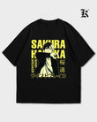 Siyah Sakura Sarı Baskılı Oversize T-Shirt