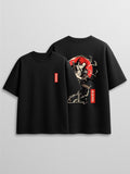 Siyah Japon Desenli Shanks Anime Baskılı Oversize T-Shirt