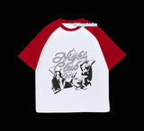 Kırmızı Reglan Kol Night Club Baskılı T-Shirt