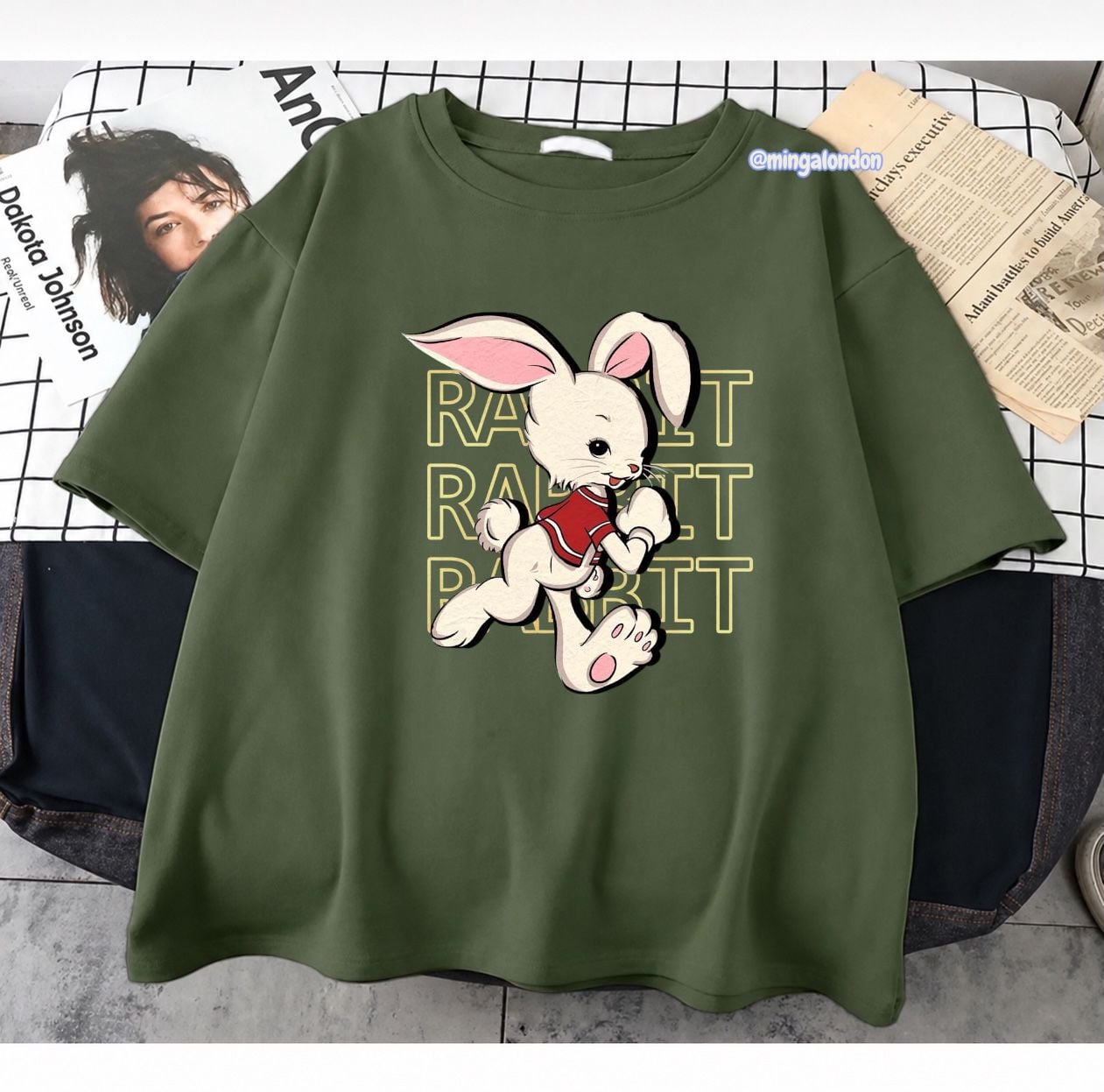 Rabbıt Baskılı Haki T-Shirt