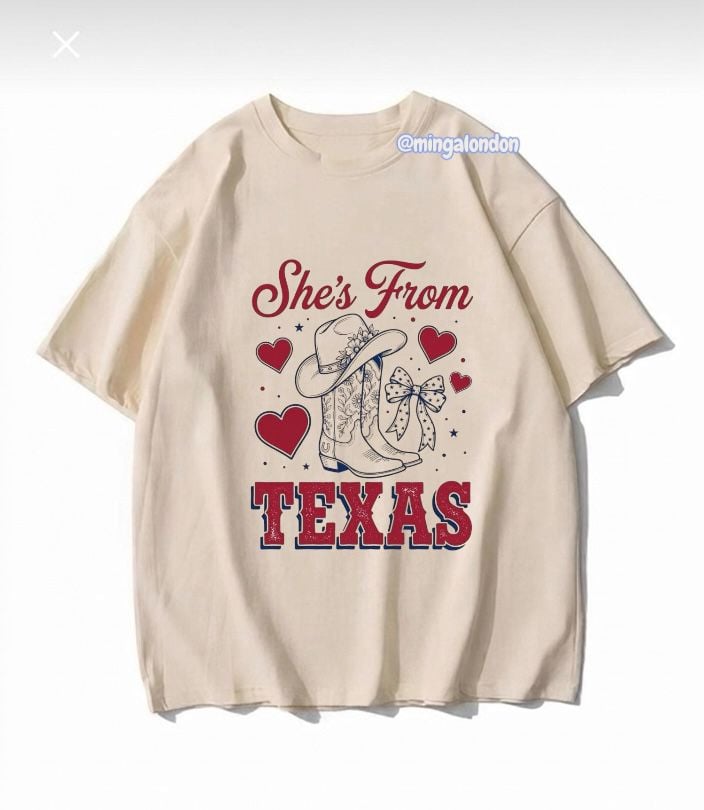 She's From Texas Baskılı Bej T-Shirt