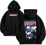 Siyah Snoopy Ön-Sırt Baskılı Oversize Kapüşonlu Sweatshirt
