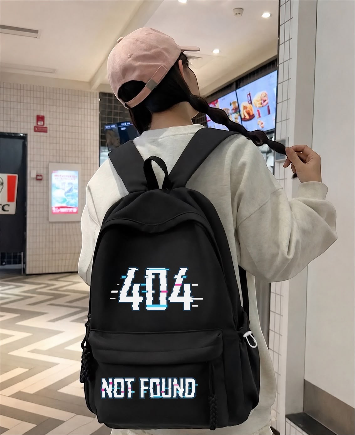 Siyah 404 Not Found Baskılı Okul,Dershane,Kurs Sırt Çantası