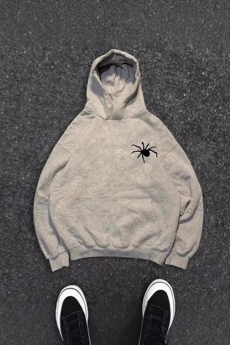 Gri Gotik Spider Sırt Baskılı Oversize Sweatshirt