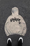Gri Gotik Spider Sırt Baskılı Oversize Sweatshirt