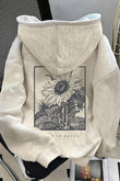Gri Flowers Sırt Baskılı Kapüşonlu Oversize Sweatshirt