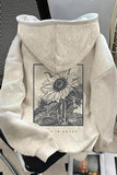 Gri Flowers Sırt Baskılı Kapüşonlu Oversize Sweatshirt