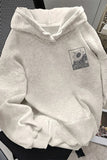 Gri Flowers Sırt Baskılı Kapüşonlu Oversize Sweatshirt