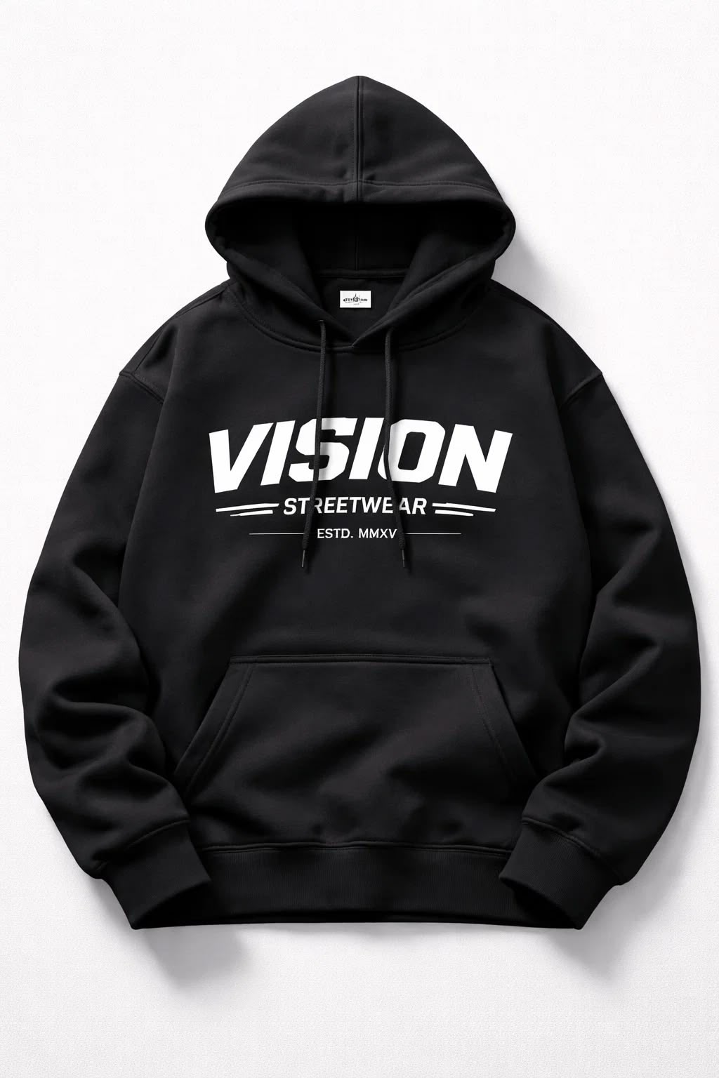 Siyah Vısıon Streerwear Baskılı Kanguru Cepli Kapüşonlu Oversize Sweatshirt