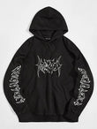 Siyah Heavy Metal Tarzı Baskılı Kapüşonlu Oversize Sweatshirt