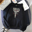 Siyah Nırvana Baskılı Oversize Kapüşonlu Sweatshirt