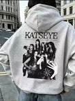 Gri Katseye Sırt Baskılı Oversize Kapüşonlu Sweatshirt