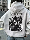 Gri Katseye Sırt Baskılı Oversize Kapüşonlu Sweatshirt