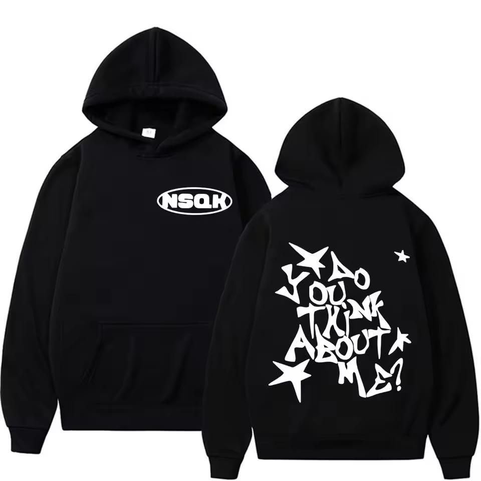 Siyah Do You Think About Me Sırt Baskılı Kapüşonlu Oversize Sweatshirt