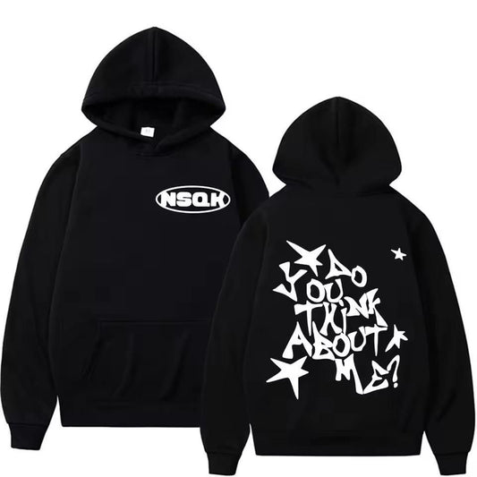 Siyah Do You Think About Me Sırt Baskılı Kapüşonlu Oversize Sweatshirt