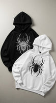 Siyah-Beyaz Örümcek Baskılı Sevgili-Arkadaş-Çift Kombini Oversize Sweatshirt-2'li Sweatshirt Kombin
