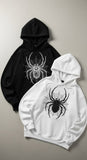 Siyah-Beyaz Örümcek Baskılı Sevgili-Arkadaş-Çift Kombini Oversize Sweatshirt-2'li Sweatshirt Kombin