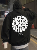 Siyah Moon Thief Sırt Baskılı Kapüşonlu Oversize Sweatshirt