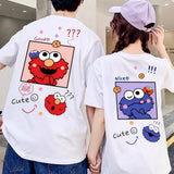 Beyaz Elmo & Kurabiye Canavarı Baskılı Çift Kombini -2'li T-Shirt Kombini