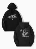 Siyah Hellstar Ön-Arka Baskılı Oversize Kapüşonlu Sweatshirt