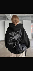 Siyah Don't Touch The Örümcek Sırt Baskılı Kapüşonlu Oversize Sweatshirt