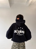 Siyah Scyjess Sırt Baskılı Oversize Kapüşonlu Sweatshirt