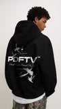 Siyah Pdftv Ön-Sırt Baskılı Oversize Kapüşonlu Sweatshirt