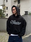 Siyah V Studios Baskılı Oversize Kapüşonlu Sweatshirt