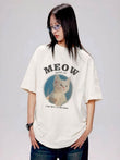 Beyaz Meov Baskılı Oversize T-Shirt