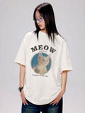 Beyaz Meov Baskılı Oversize T-Shirt