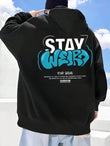 Siyah Stay Weırd Sırt Baskılı Oversize Kapüşonlu Sweatshirt